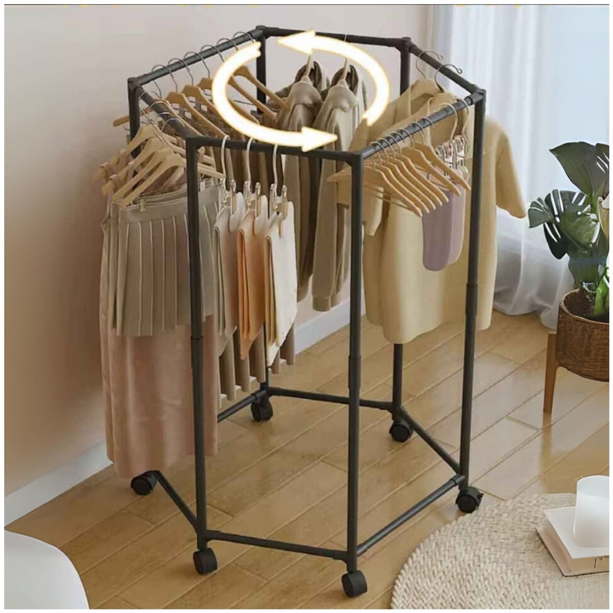 INSPIRA MARKET - Estante de ropa giratorio hexagonal con ruedas