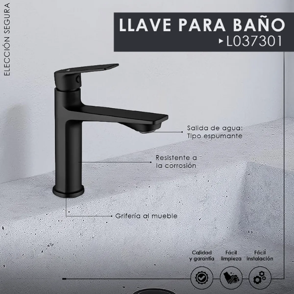 XM - LLAVE PARA LAVATORIO MEDIANO NEGRO L037301