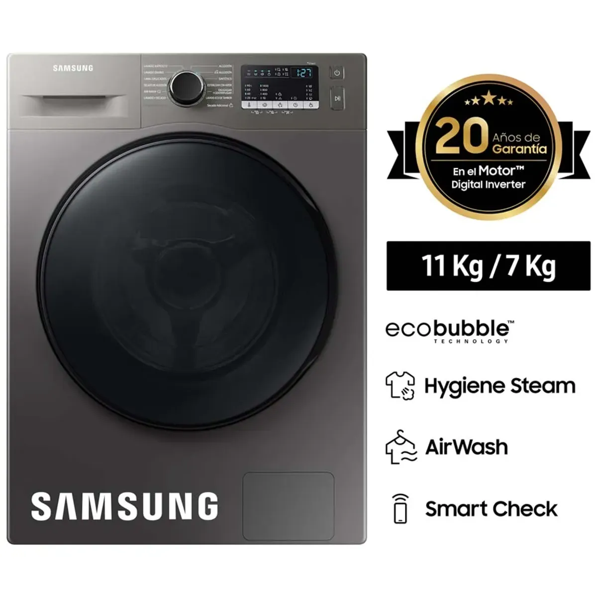 SAMSUNG - Lavaseca SAMSUNG Carga Frontal 11 Kg/7 Kg WD11T4046BXPE Inox
