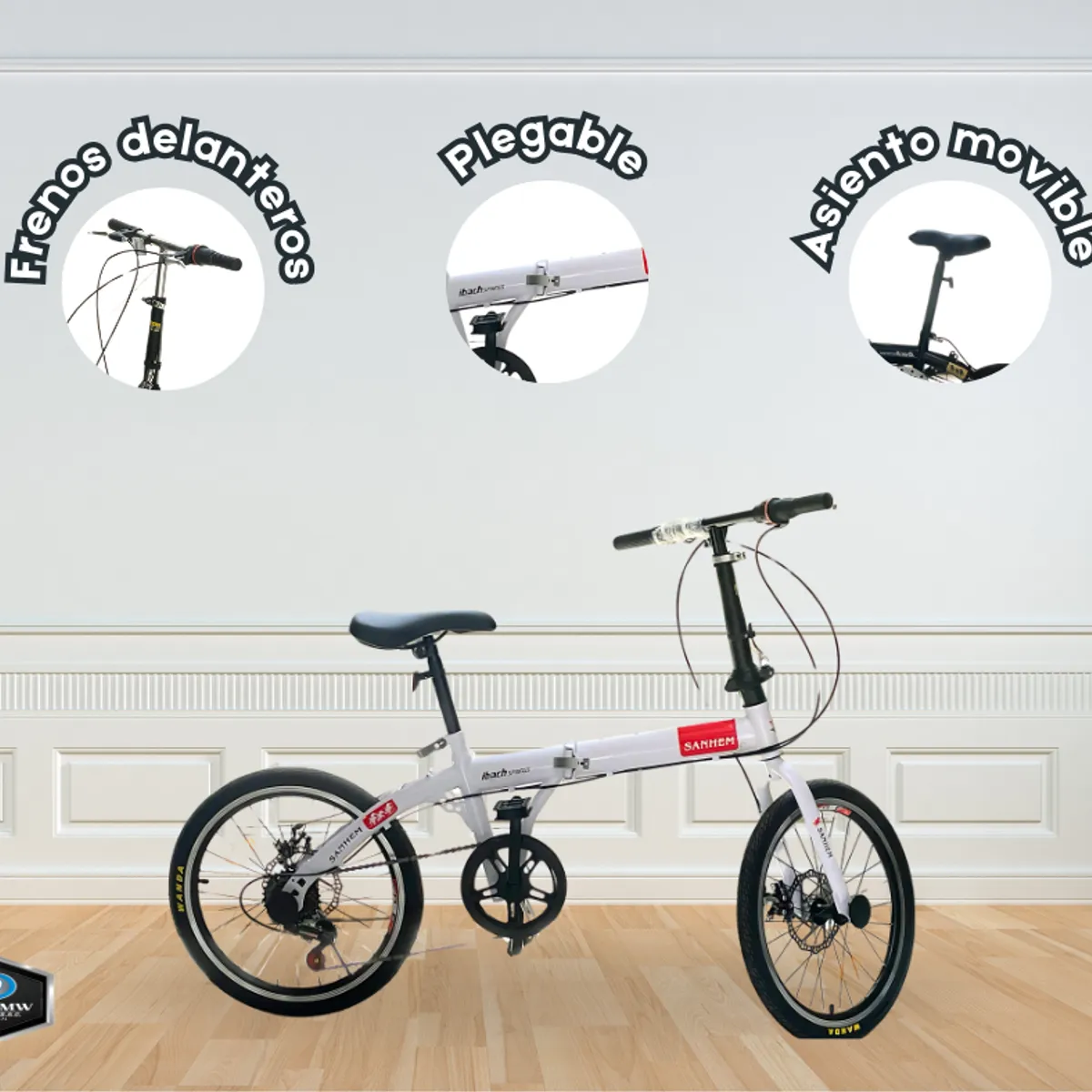 GENERICO - Bicicleta Urbana Plegable BLANCO ARO 16