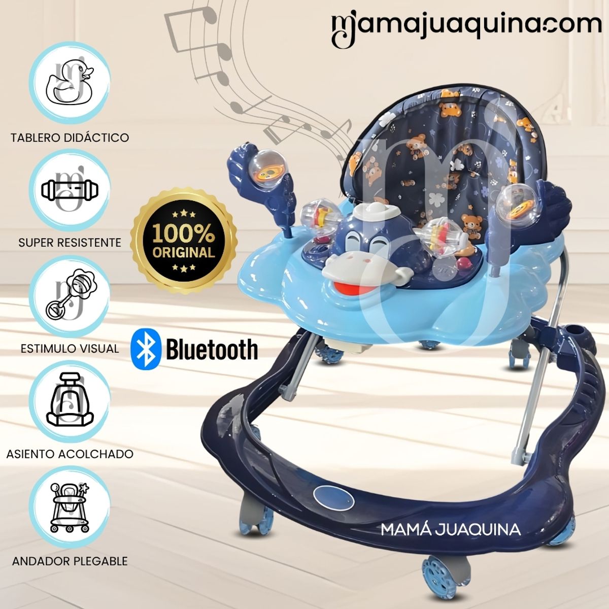 BABY - Andador con Tablero Musical «DUCKY PLUS» con Bluetooth Blue