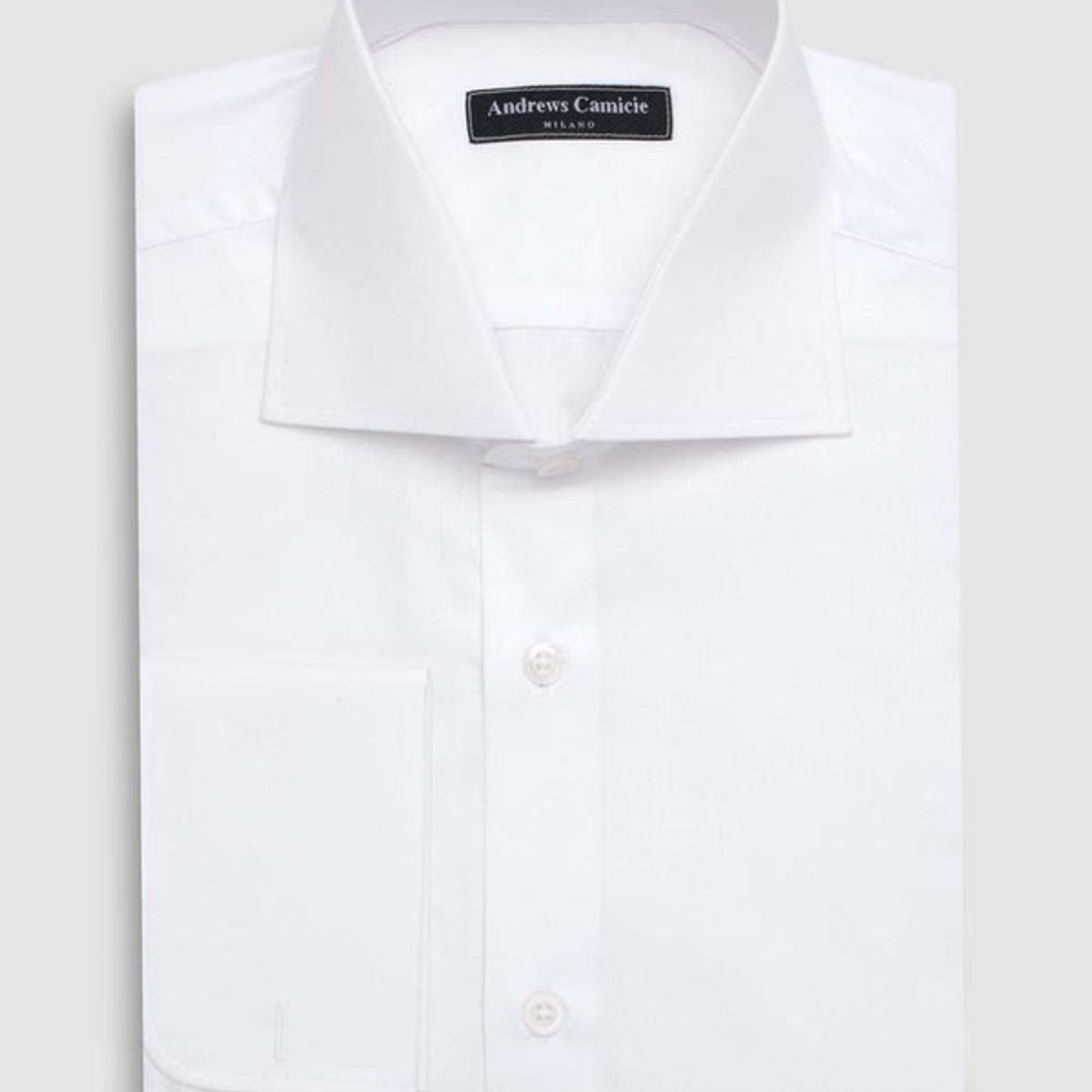 ANDREW'S TIES - Camisa Vestir dobby - Cuello Italiano  puño gemelo regular blanco