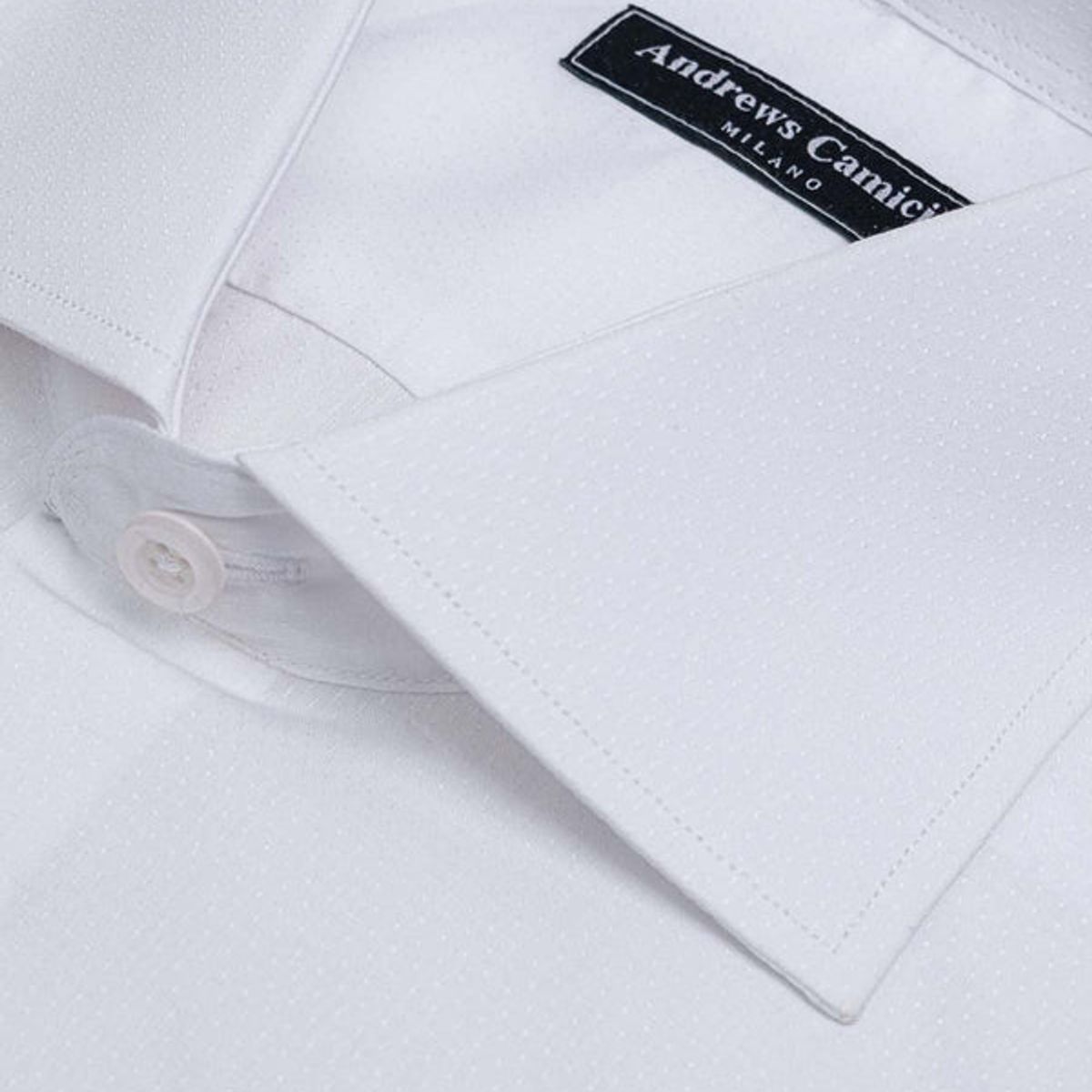 ANDREW'S TIES - Camisa Vestir dobby - Cuello Italiano  puño gemelo regular blanco