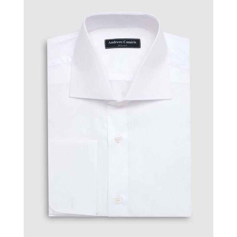 ANDREW'S TIES - Camisa Vestir dobby - Cuello Italiano  puño gemelo regular blanco