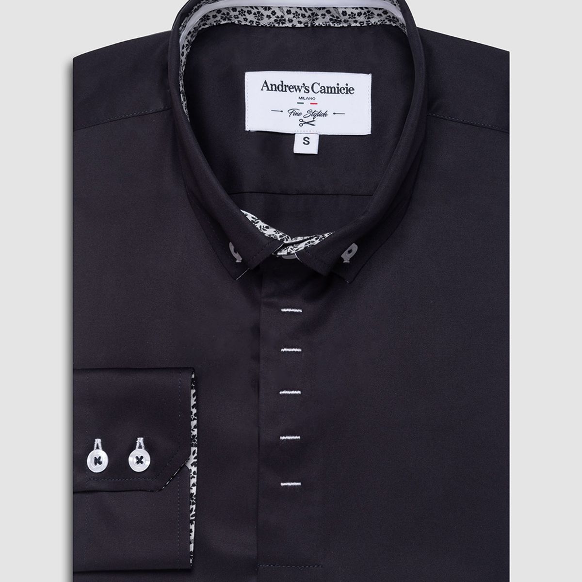 ANDREW'S TIES - Camisa Casual - Puño simple 2 botones Negro