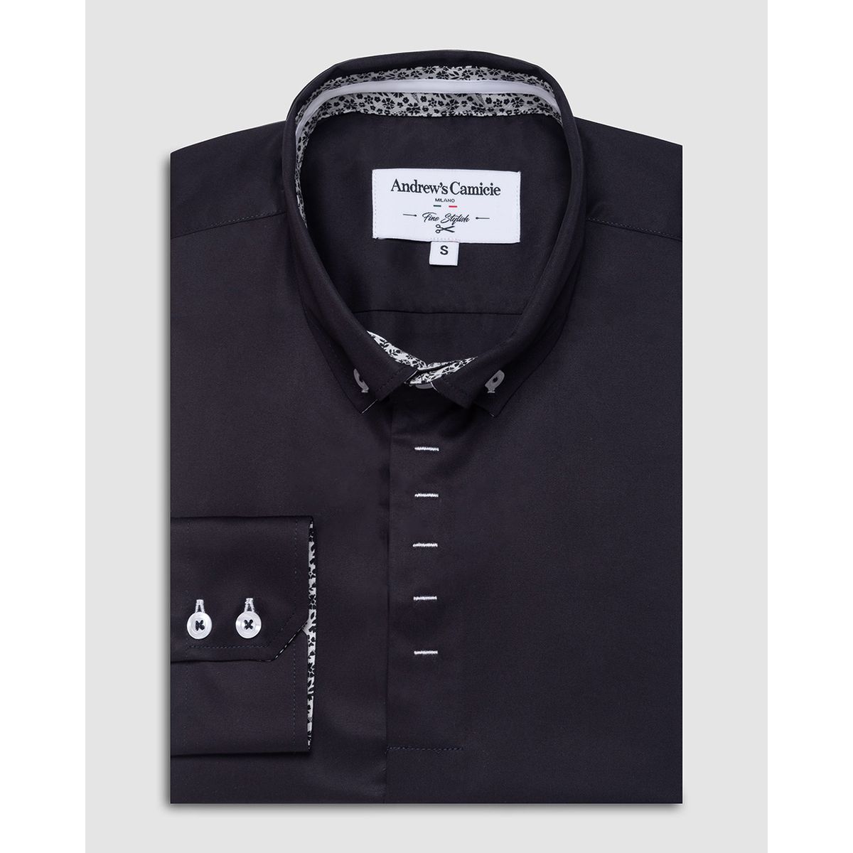 ANDREW'S TIES - Camisa Casual - Puño simple 2 botones Negro