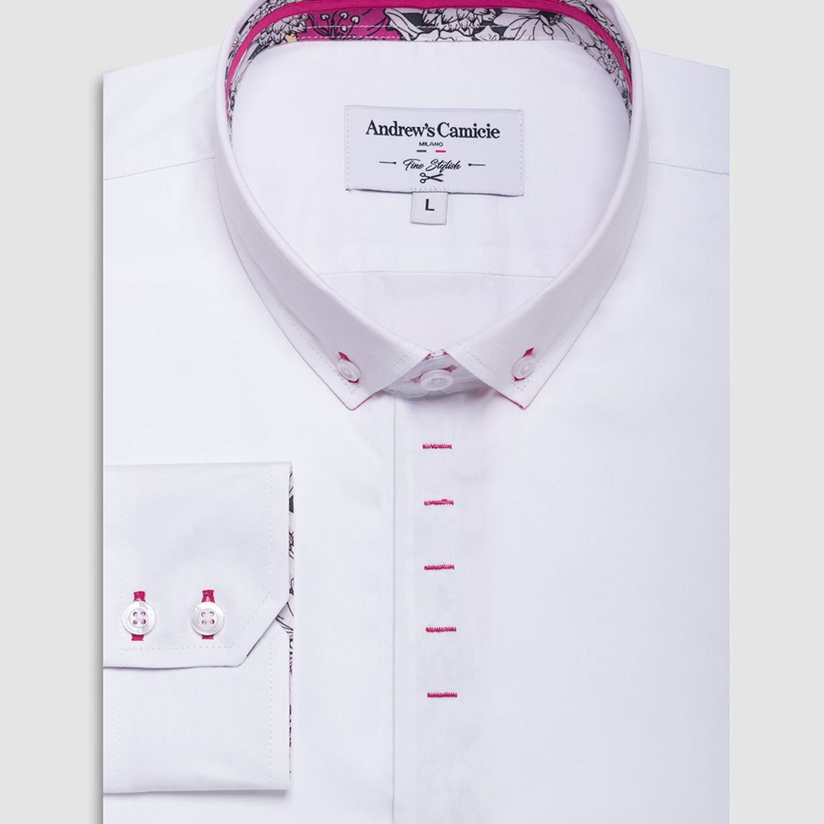 ANDREW'S TIES - Camisa Casual - Puño simple 2 botones blanco