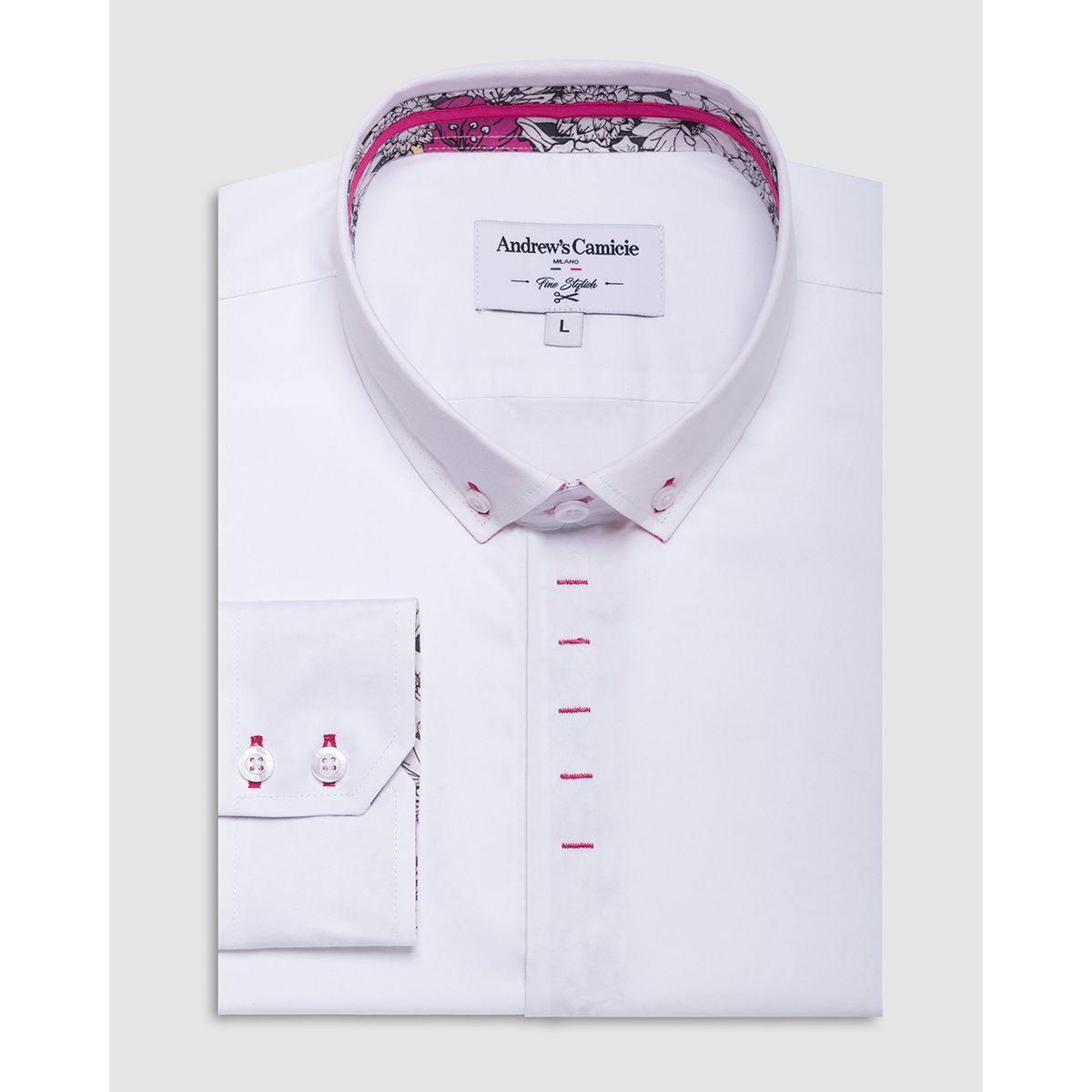 ANDREW'S TIES - Camisa Casual - Puño simple 2 botones blanco
