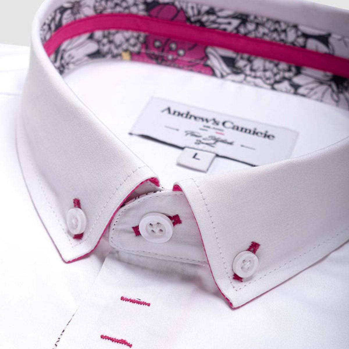 ANDREW'S TIES - Camisa Casual - Puño simple 2 botones blanco