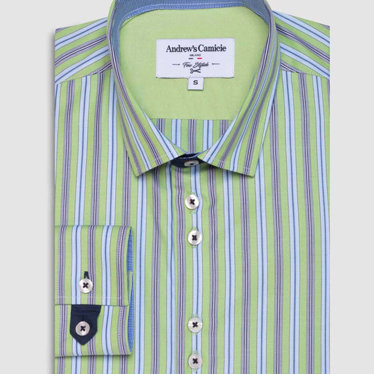 ANDREW'S TIES - Camisa Casual - Cuello Italiano puño simple 2 botones regulables verde