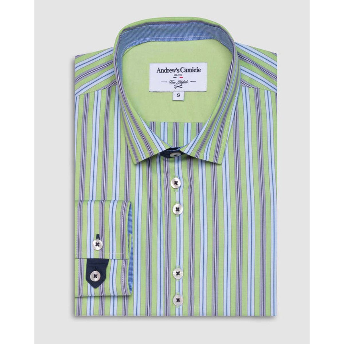 ANDREW'S TIES - Camisa Casual - Cuello Italiano puño simple 2 botones regulables verde