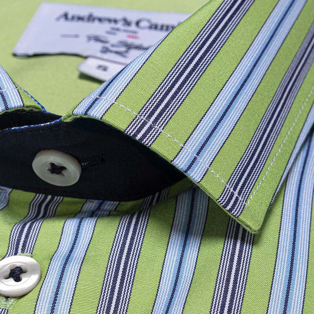 ANDREW'S TIES - Camisa Casual - Cuello Italiano puño simple 2 botones regulables verde
