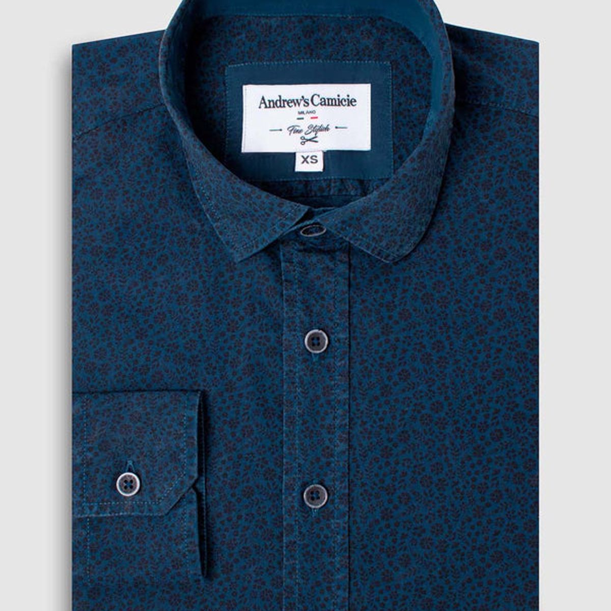 ANDREW'S TIES - Camisa Casual Azul con Detalle de Flores