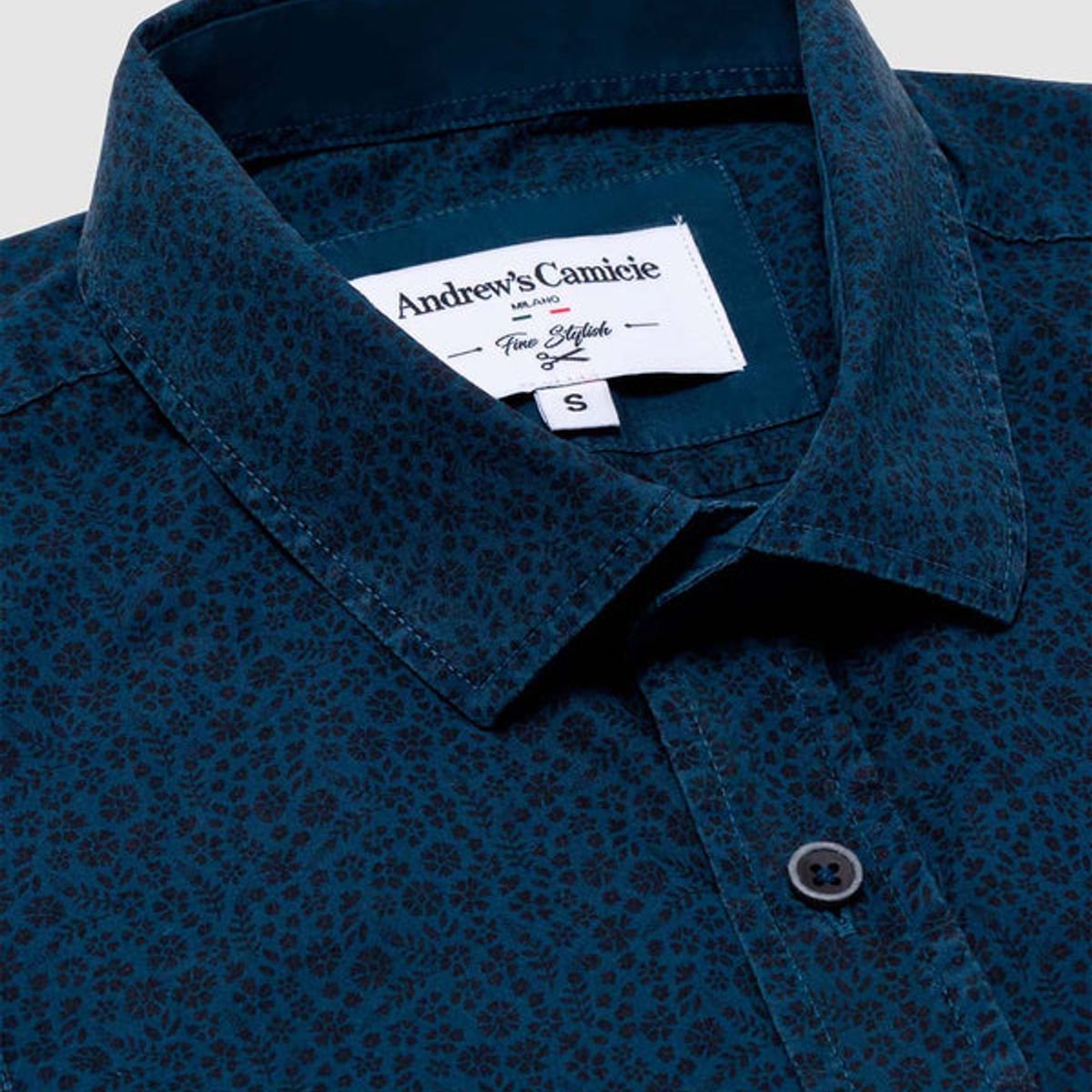 ANDREW'S TIES - Camisa Casual Azul con Detalle de Flores