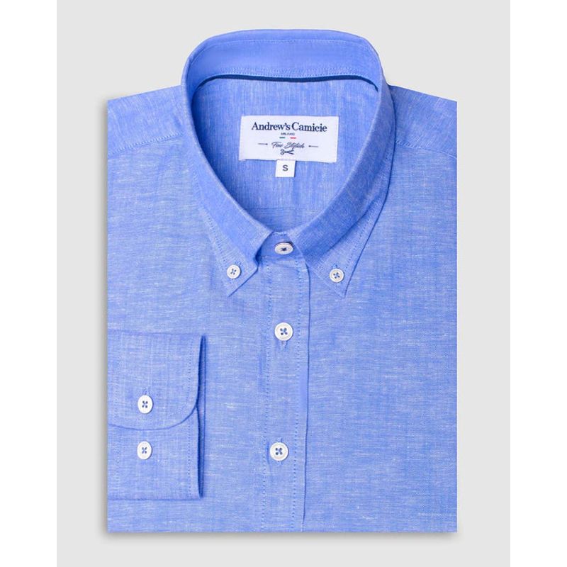 ANDREW'S TIES - Camisa Casual popelin - cuello button-down  puño redondo regular azul