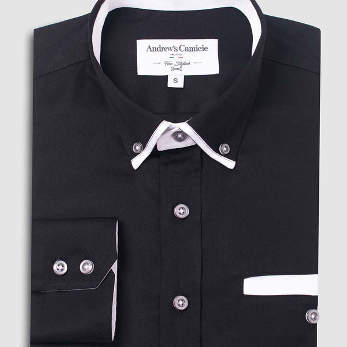 ANDREW'S TIES - Camisa Casual- cuello button-down puño simple 2 botones regular negro