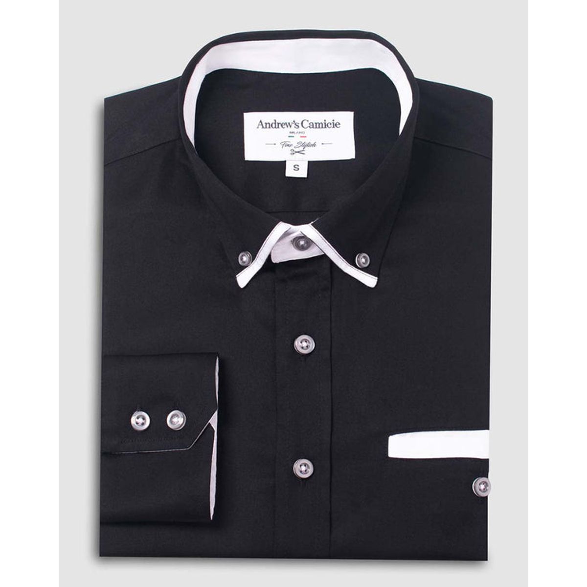 ANDREW'S TIES - Camisa Casual- cuello button-down puño simple 2 botones regular negro