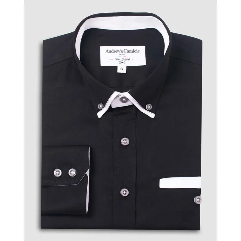 ANDREW'S TIES - Camisa Casual- cuello button-down puño simple 2 botones regular negro
