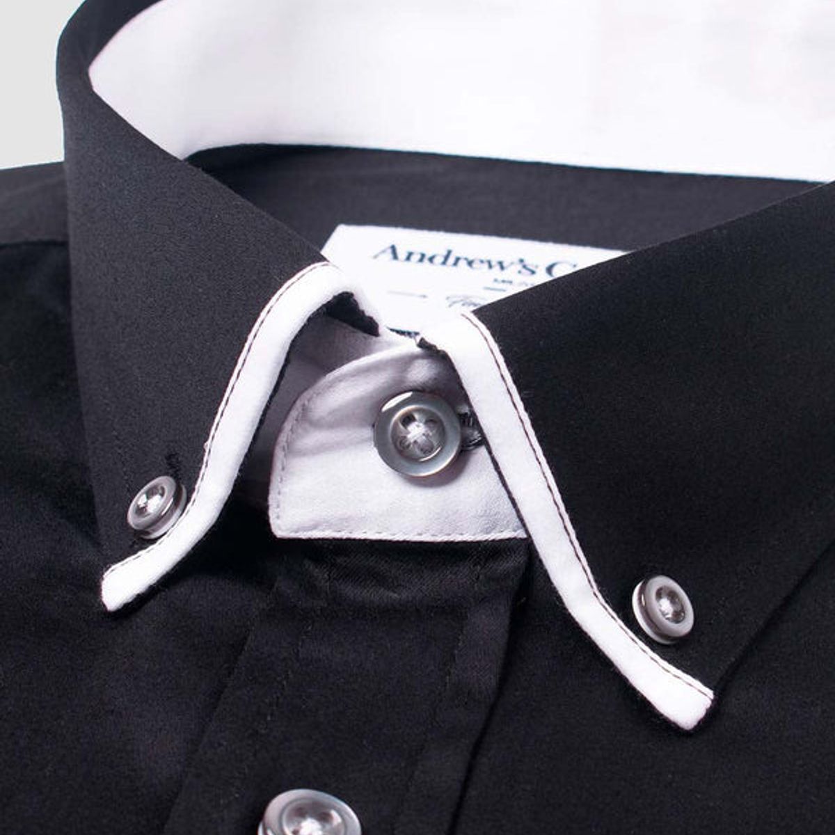 ANDREW'S TIES - Camisa Casual- cuello button-down puño simple 2 botones regular negro