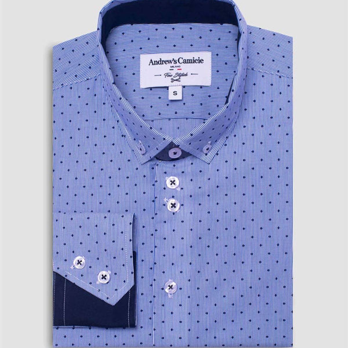 ANDREW'S TIES - Camisa Casual Celeste de Popelín con Micro Estampado