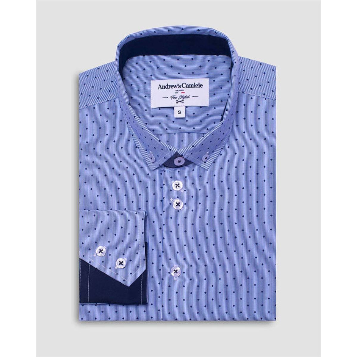 ANDREW'S TIES - Camisa Casual Celeste de Popelín con Micro Estampado