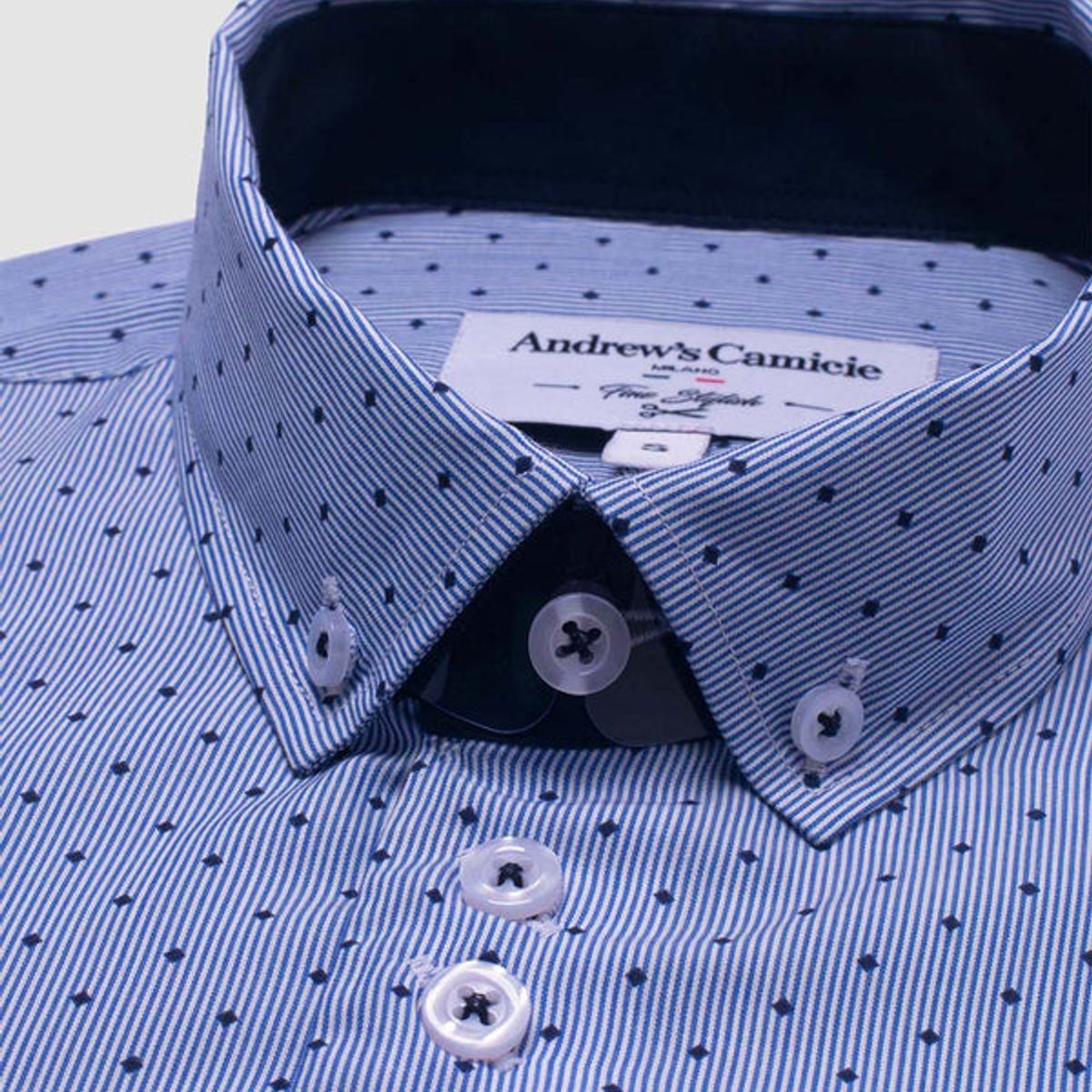 ANDREW'S TIES - Camisa Casual Celeste de Popelín con Micro Estampado