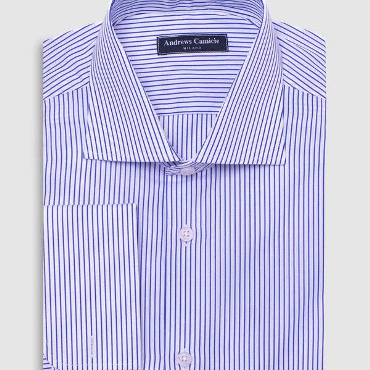 ANDREW'S TIES - Camisa Vestir popelin - Cuello Italiano  puño gemelo regular blanco