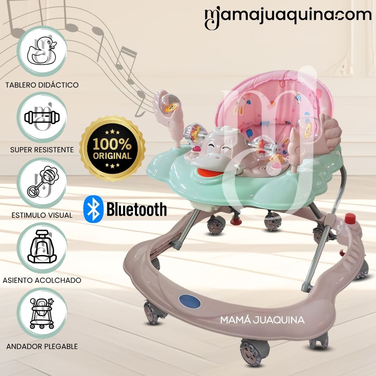 BABY - Andador con Tablero Musical «DUCKY PLUS» con Bluetooth Pink