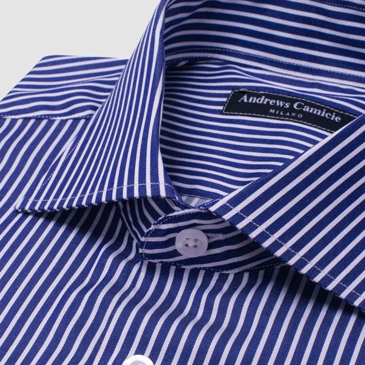 ANDREW'S TIES - Camisa Vestir dobby - Cuello Italiano  puño gemelo regular azul