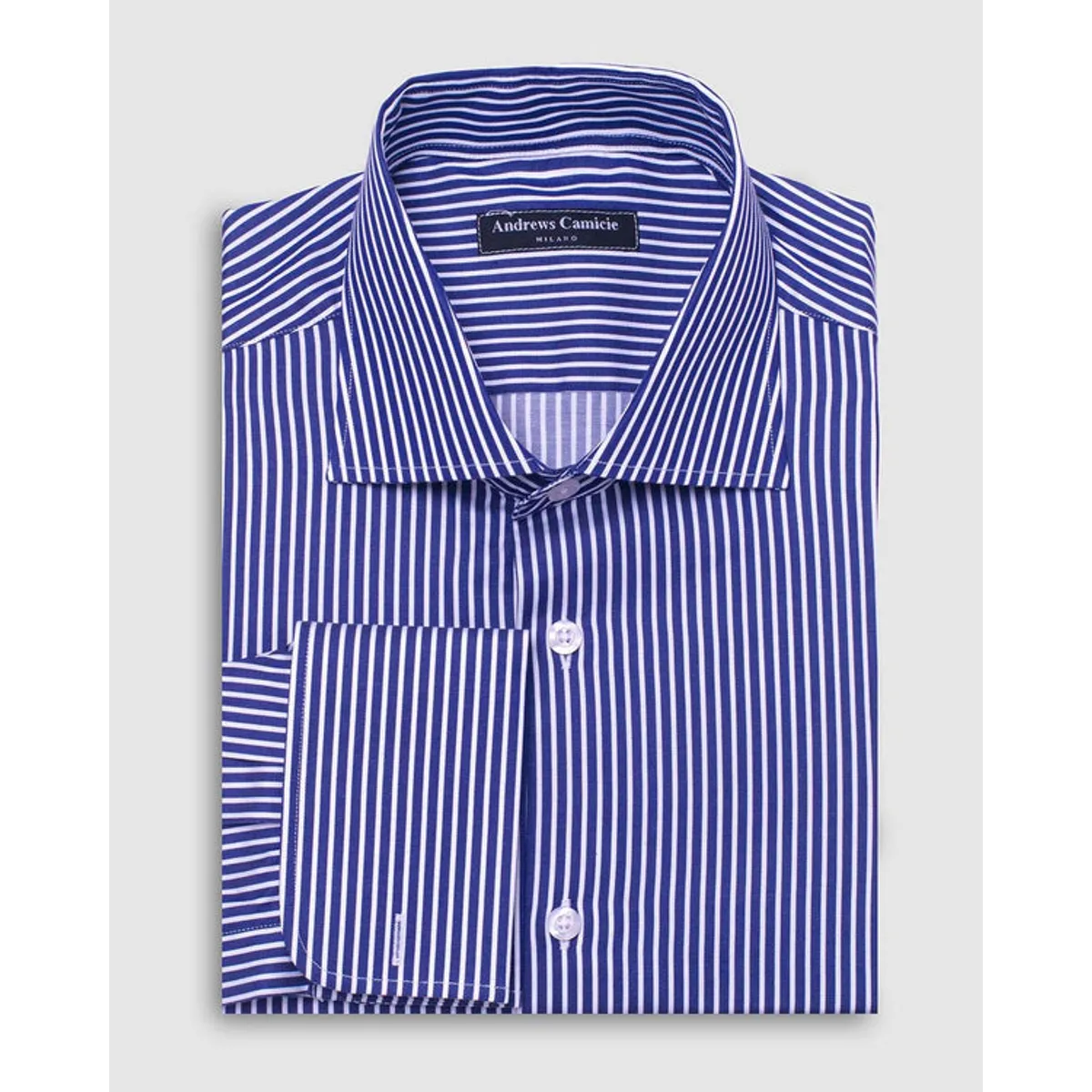 ANDREW'S TIES - Camisa Vestir dobby - Cuello Italiano  puño gemelo regular azul