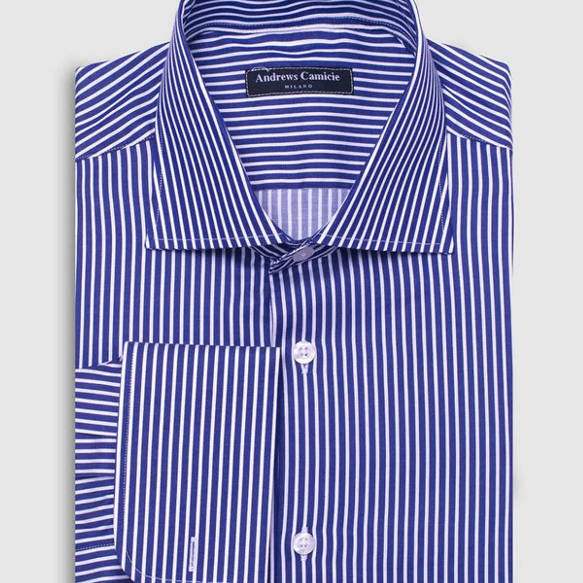 ANDREW'S TIES - Camisa Vestir dobby - Cuello Italiano  puño gemelo regular azul