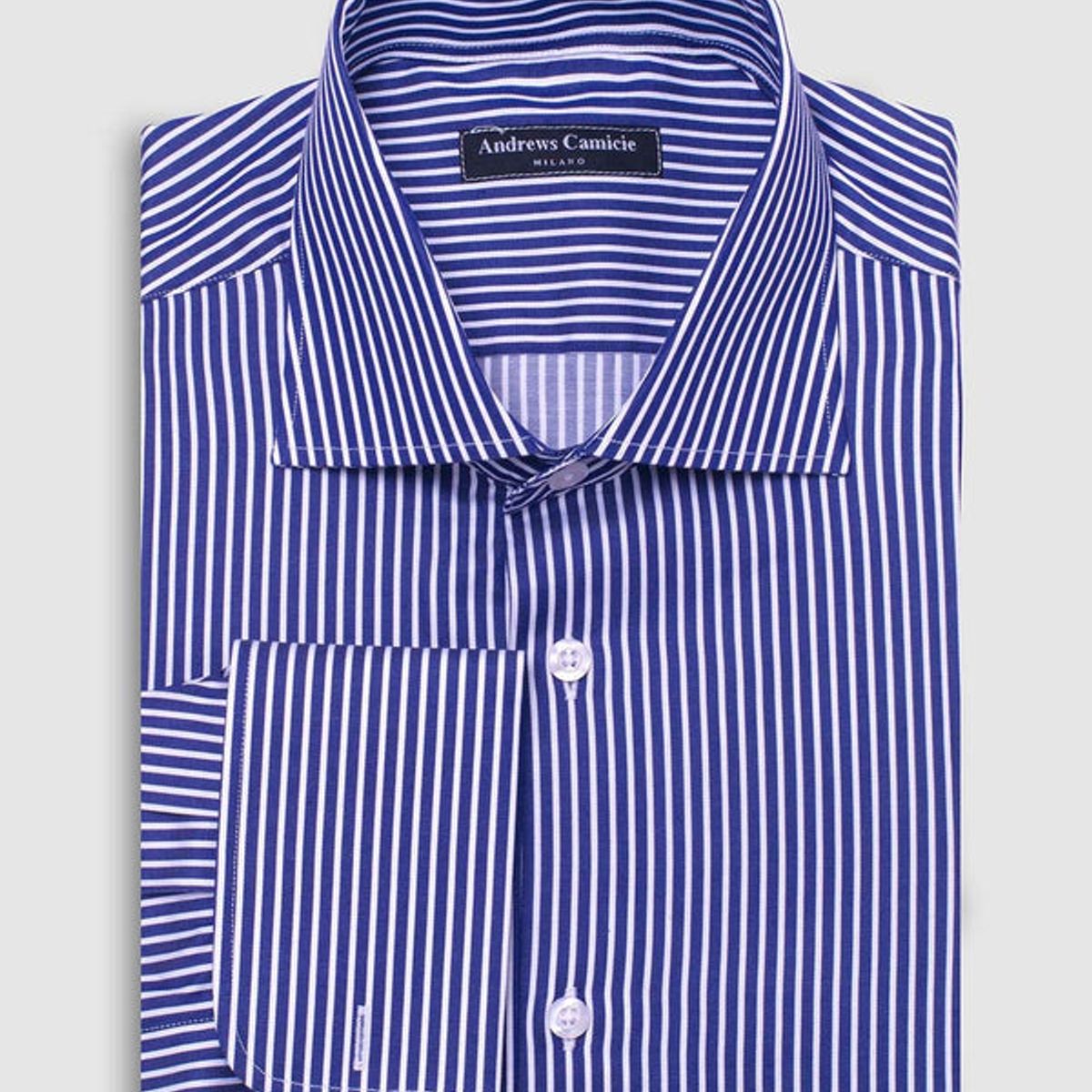 ANDREW'S TIES - Camisa Vestir dobby - Cuello Italiano  puño gemelo regular azul