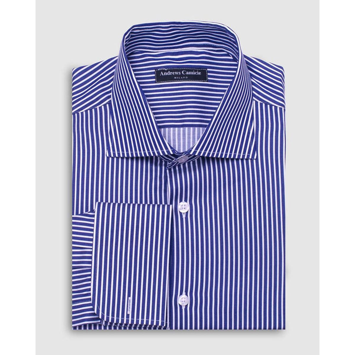 ANDREW'S TIES - Camisa Vestir dobby - Cuello Italiano  puño gemelo regular azul