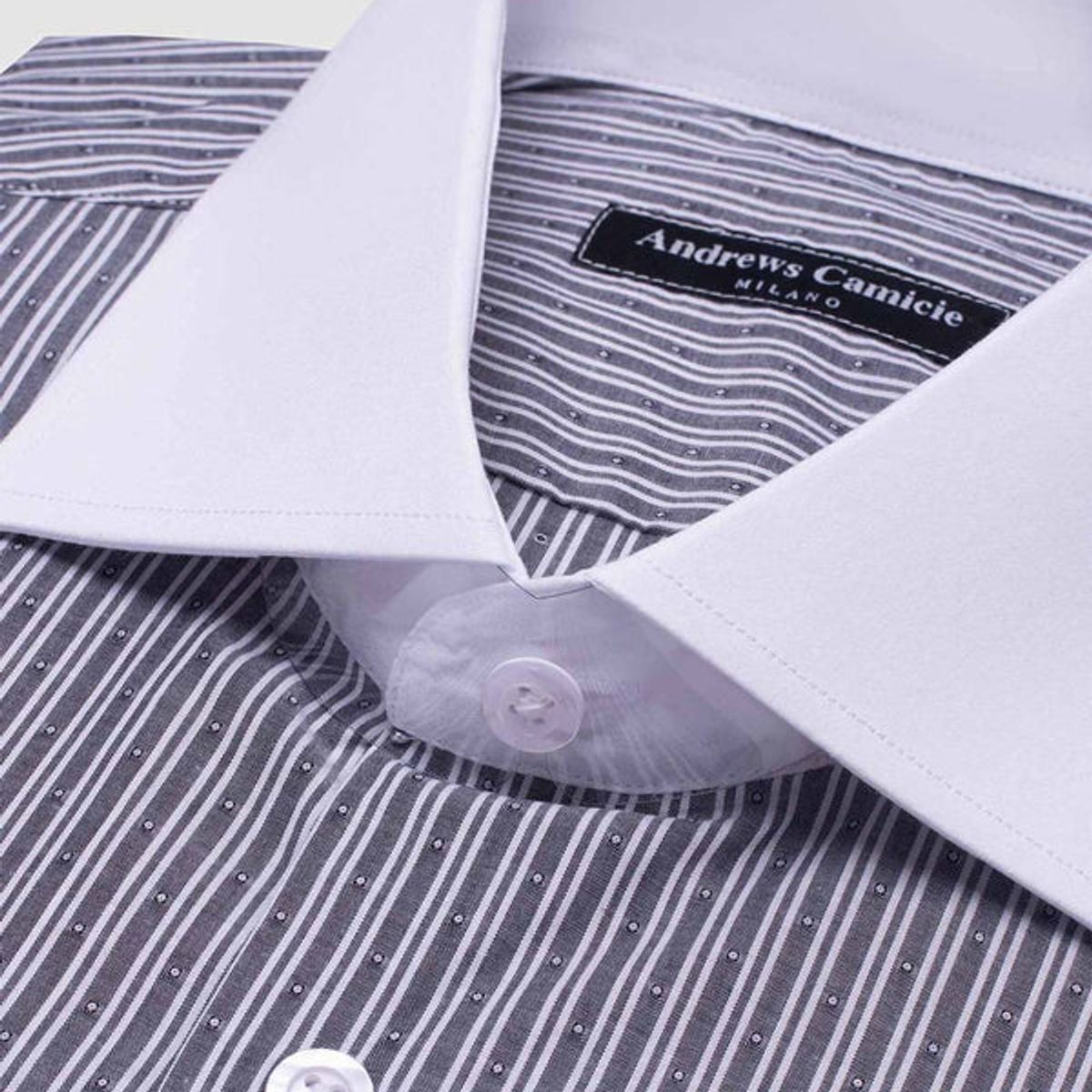 ANDREW'S TIES - Camisa Vestir dobby - Cuello Italiano puño simple regular gris