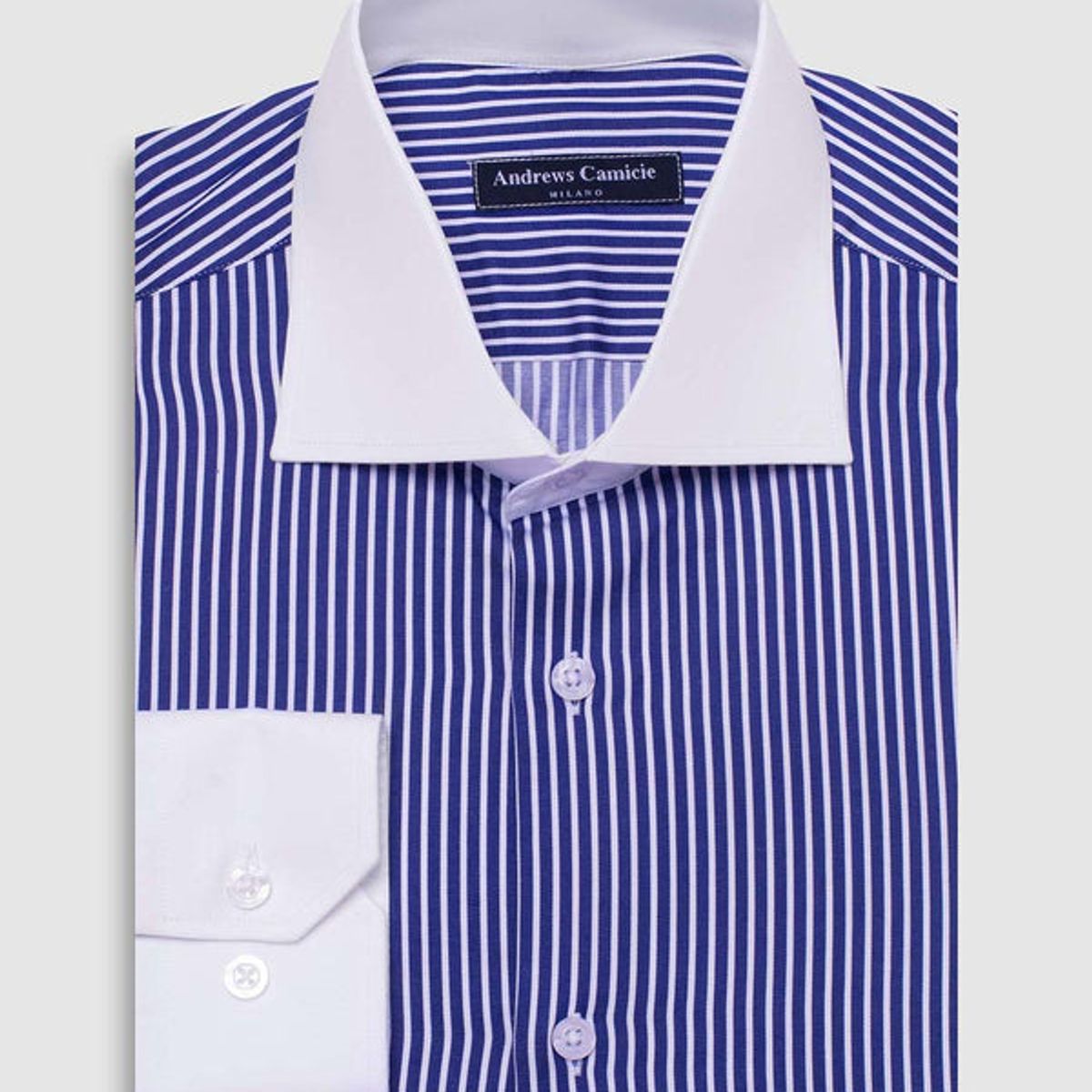 ANDREW'S TIES - Camisa Vestir dobby satín - Cuello Italiano  puño simple regular azul