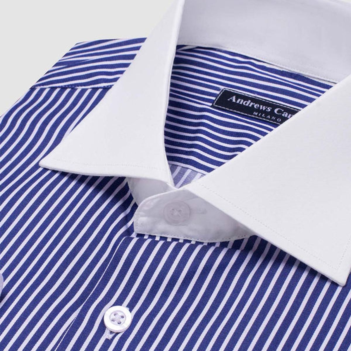 ANDREW'S TIES - Camisa Vestir dobby satín - Cuello Italiano  puño simple regular azul