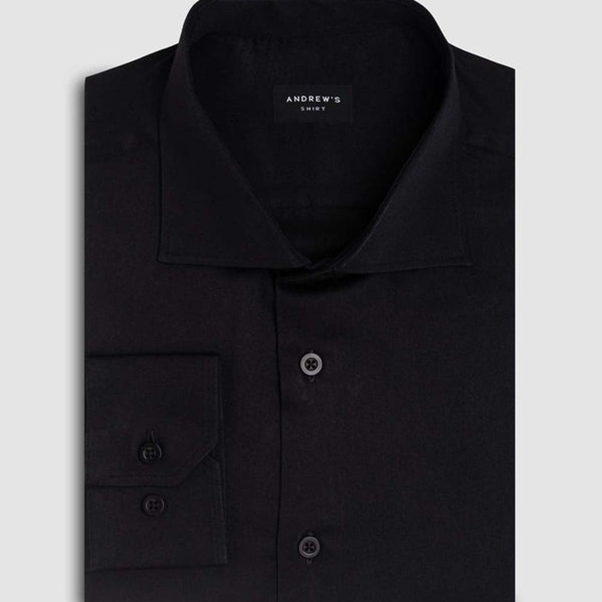 ANDREW'S TIES - camisa vestir dobby satín - Cuello Italiano  puño simple regular negro