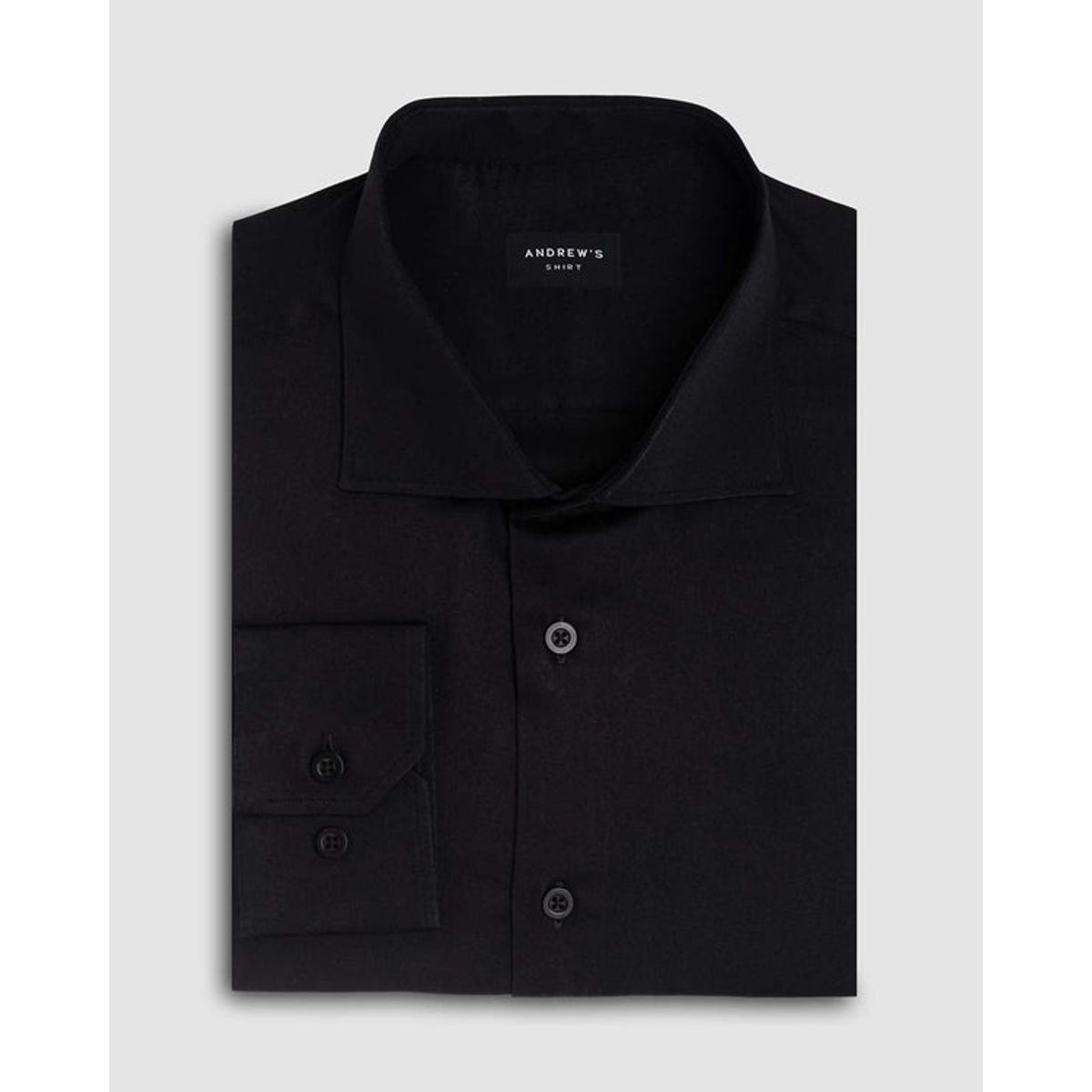 ANDREW'S TIES - camisa vestir dobby satín - Cuello Italiano  puño simple regular negro