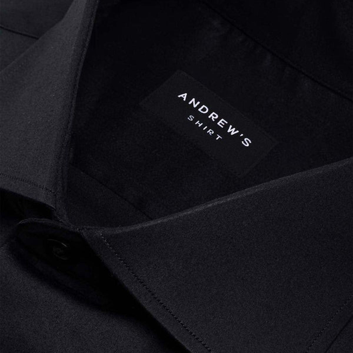 ANDREW'S TIES - camisa vestir dobby satín - Cuello Italiano  puño simple regular negro