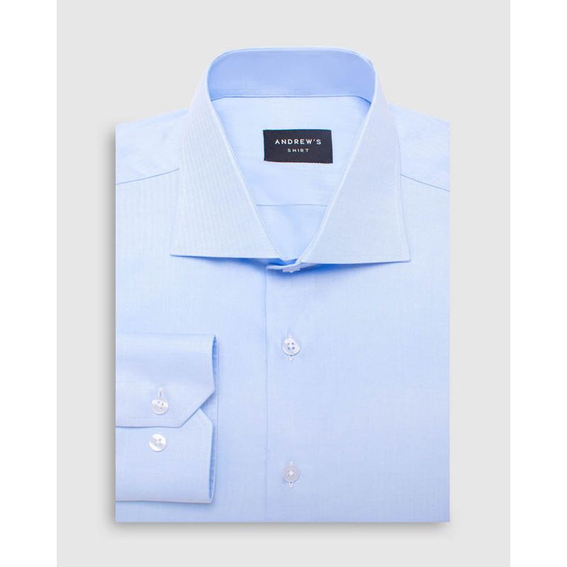 ANDREW'S TIES - Camisa Vestir dobby - Cuello Italiano  Puño simple regular azul