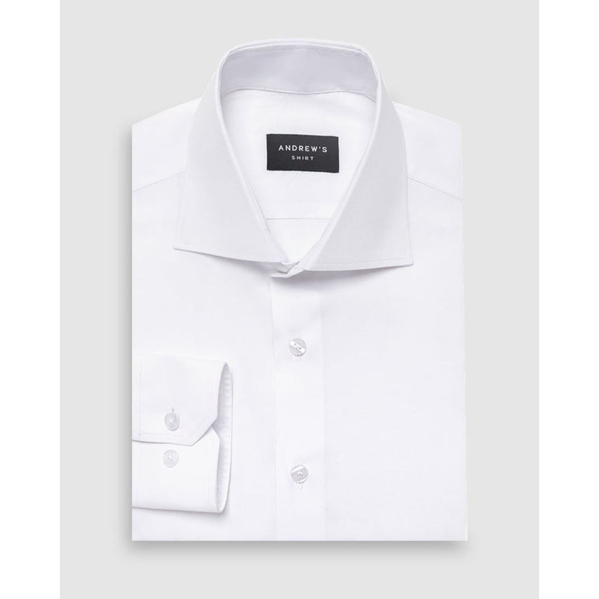 ANDREW'S TIES - Camisa Vestir dobby satín - Cuello Italiano  Puño simple regular blanco