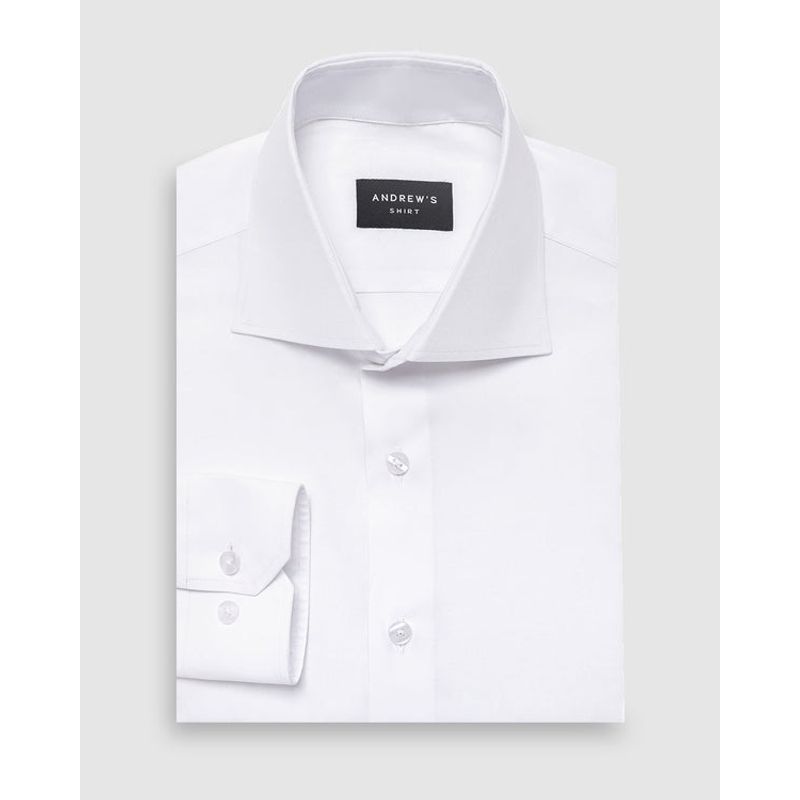 ANDREW'S TIES - Camisa Vestir dobby satín - Cuello Italiano  Puño simple regular blanco