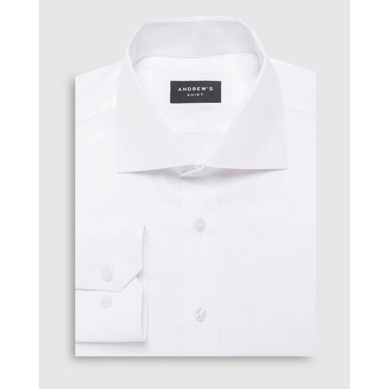 ANDREW'S TIES - Camisa Vestir dobby - Cuello Italiano  Puño simple regular blanco