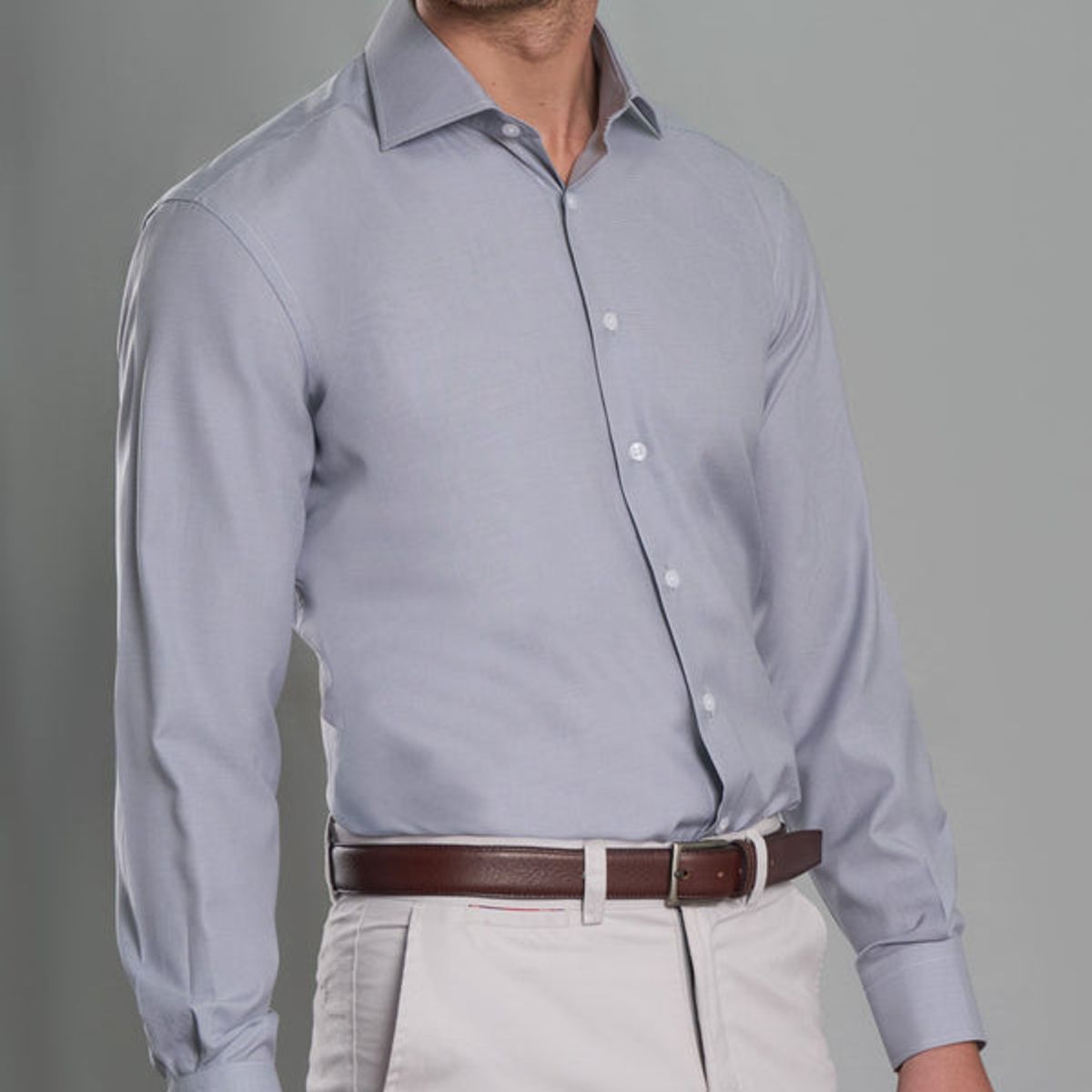 ANDREW'S TIES - Camisa Vestir - Puño simple 2 botones regulables Gris