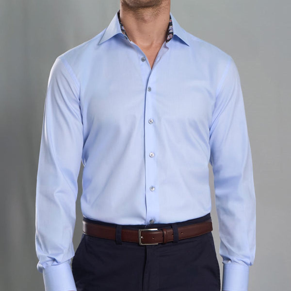 ANDREW'S TIES - Camisa vestir Business Celeste - Cuello Italiano puño simple