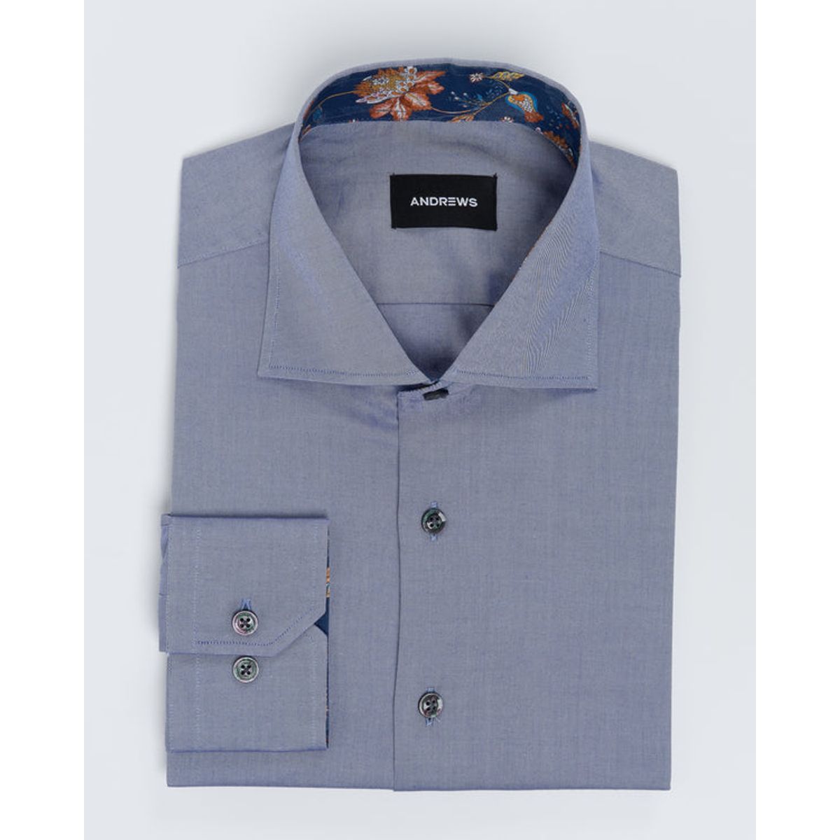 ANDREW'S TIES - Camisa vestir Business Gris- Cuello Italiano puño simple