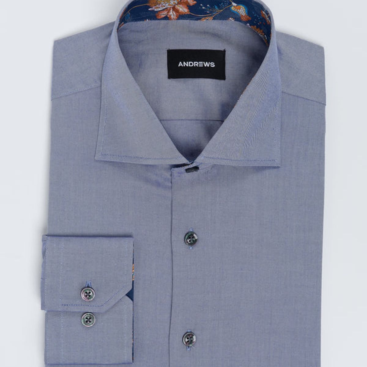 ANDREW'S TIES - Camisa vestir Business Gris- Cuello Italiano puño simple