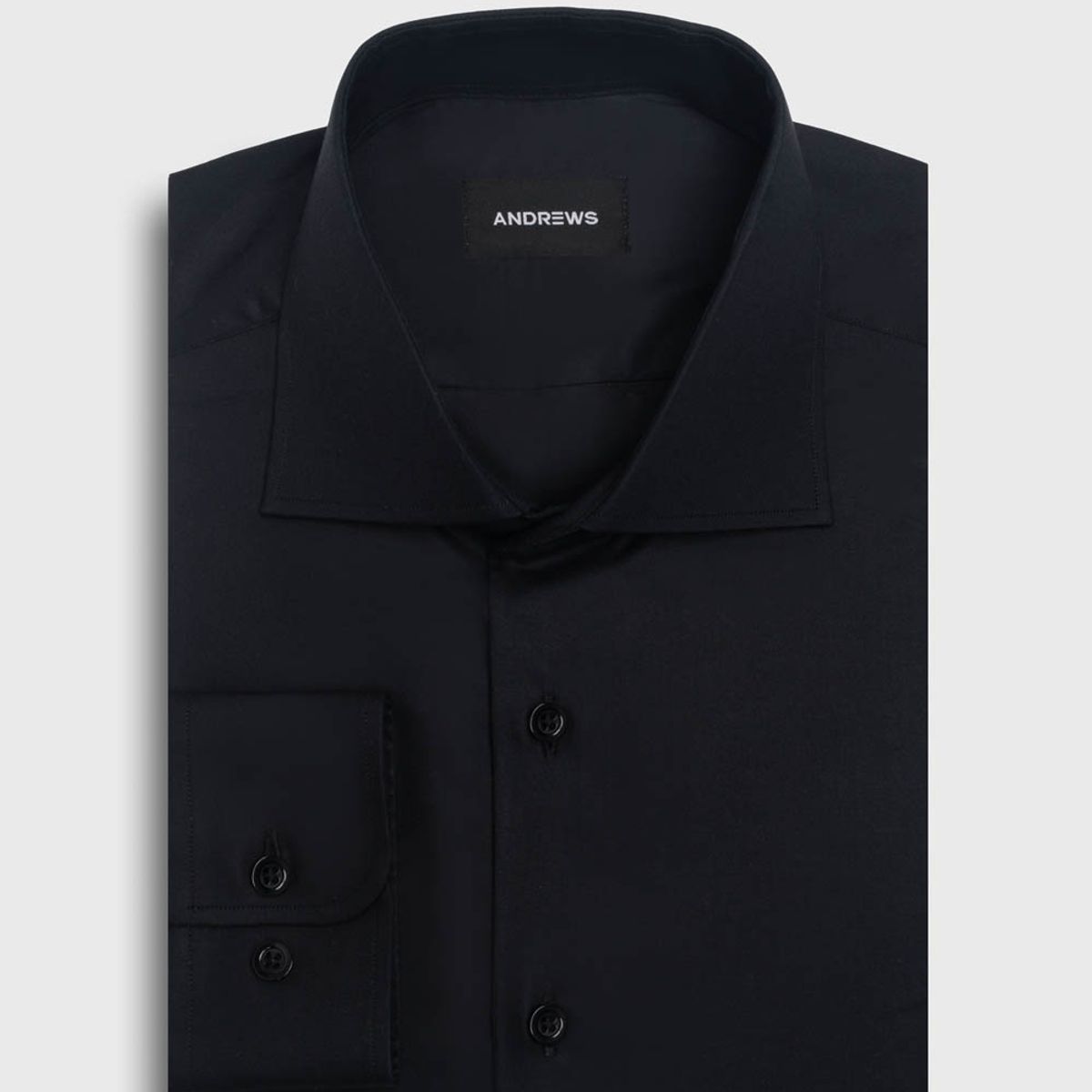 ANDREW'S TIES - Camisa Vestir Negra con Puño Redondo