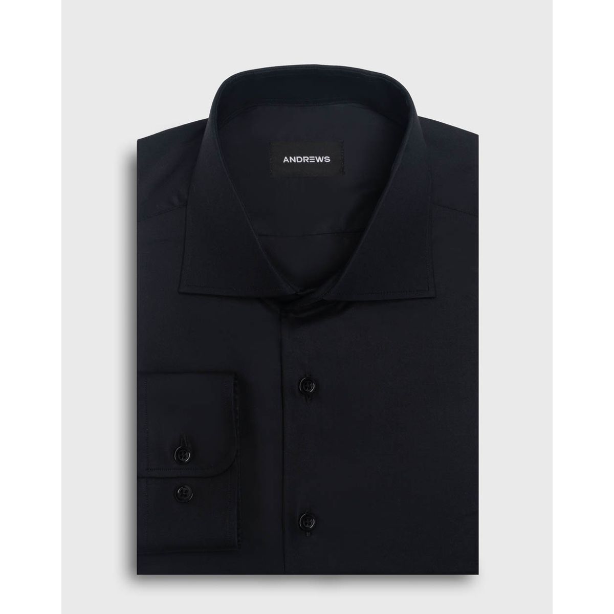 ANDREW'S TIES - Camisa Vestir Negra con Puño Redondo