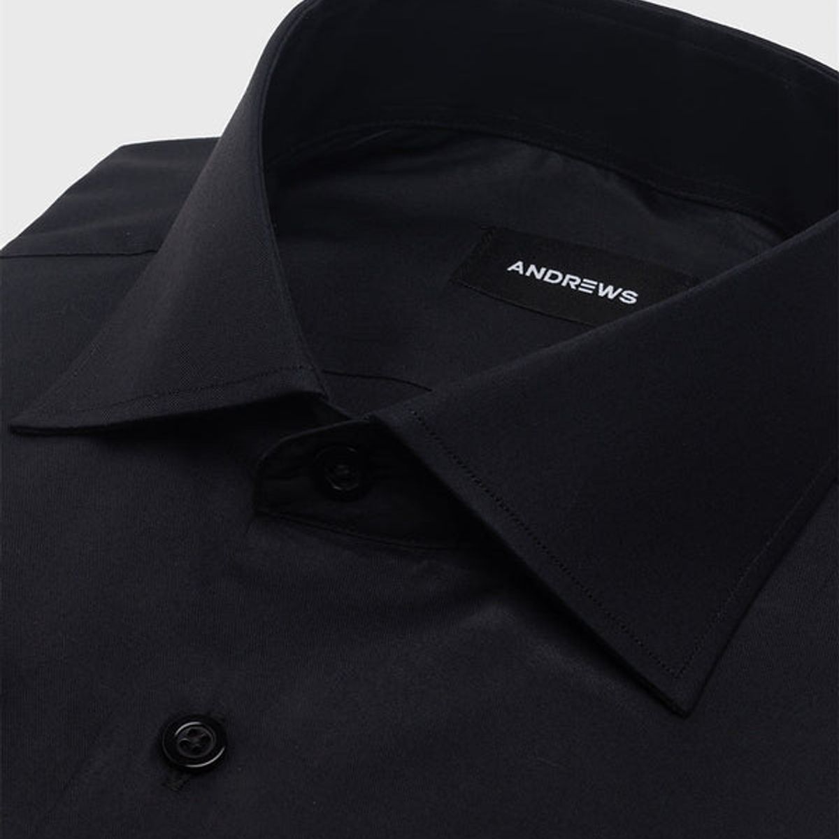 ANDREW'S TIES - Camisa Vestir Negra con Puño Redondo
